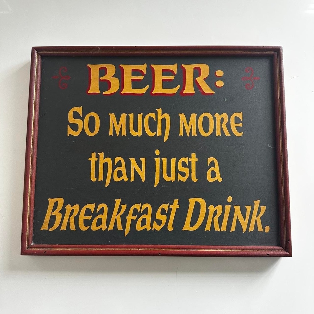 Vintage Beer Breakfast Drink Wooden Bar Sign Man Cave Wall Decor Plaque Humor